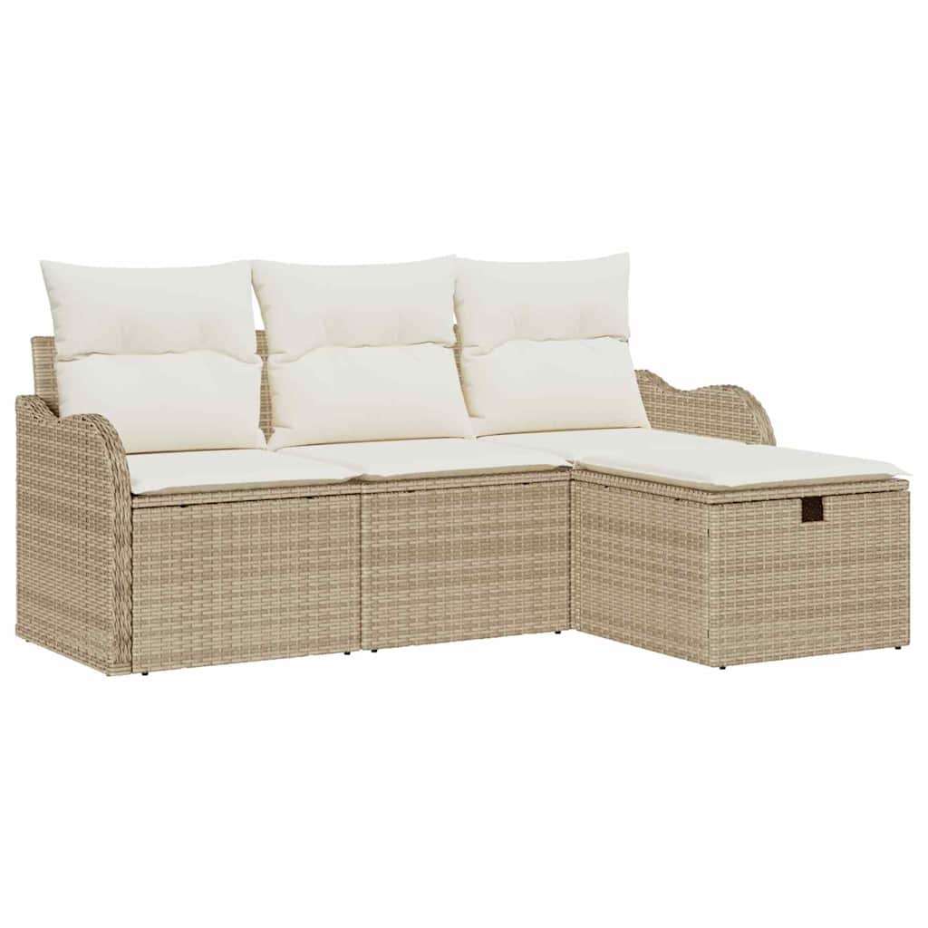 Garten-Sofa-Set mit Kissen mit Speicher 4 pcs Beige Poly Rattan